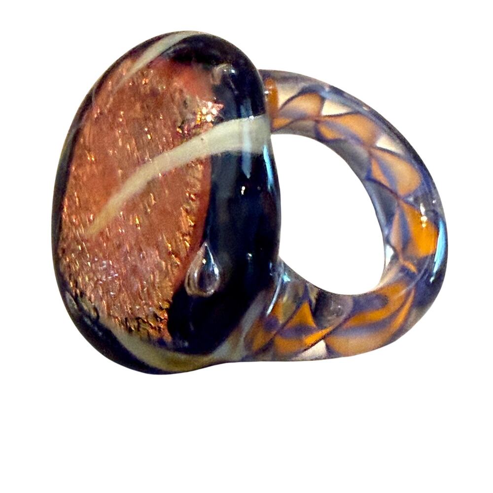 Murano Style Dichroic Colorful Statement Glass Ring (Size 6)